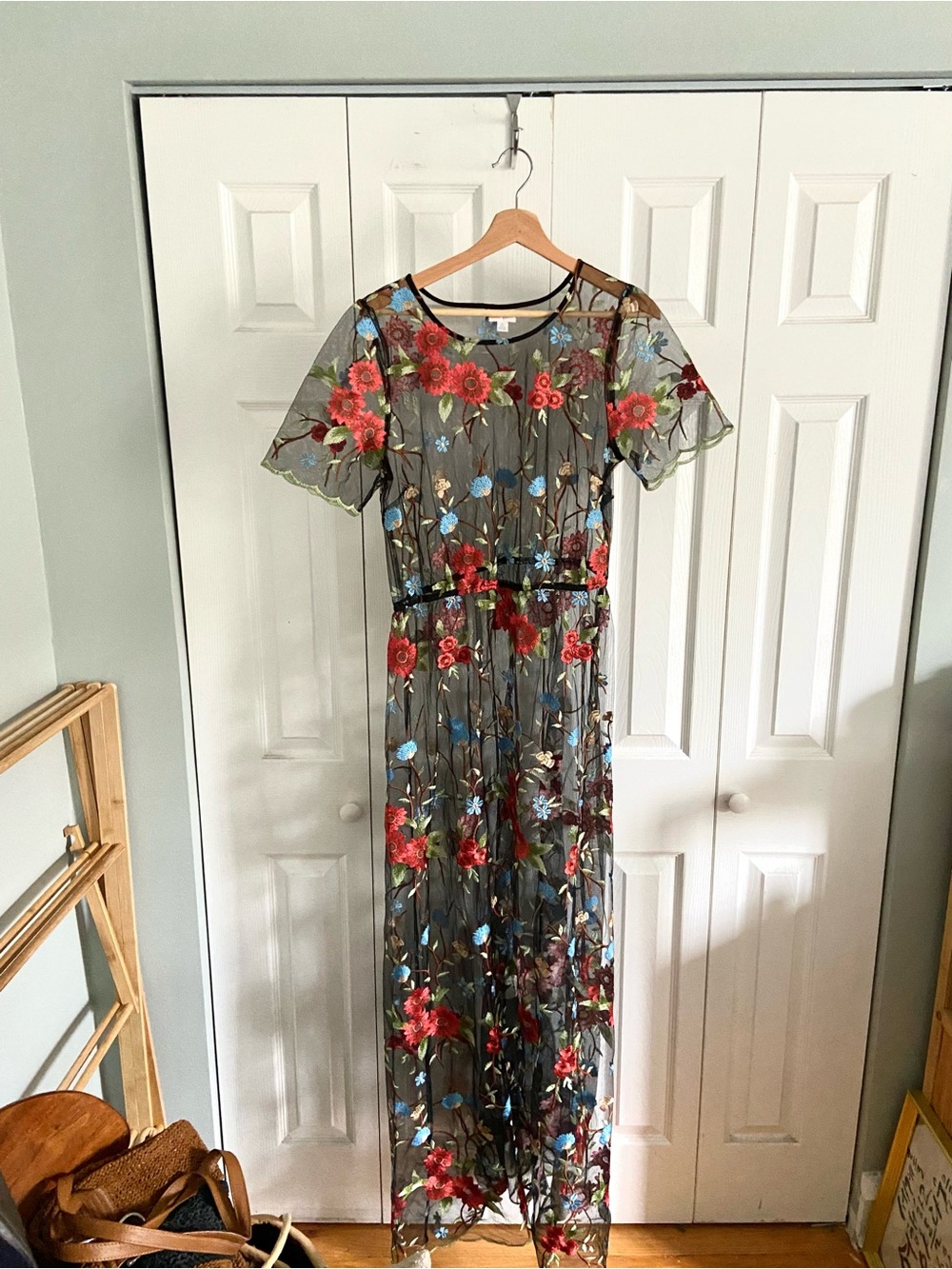 LuLaRoe Black Floral Embroidered Maxi Dress, size XL, tall